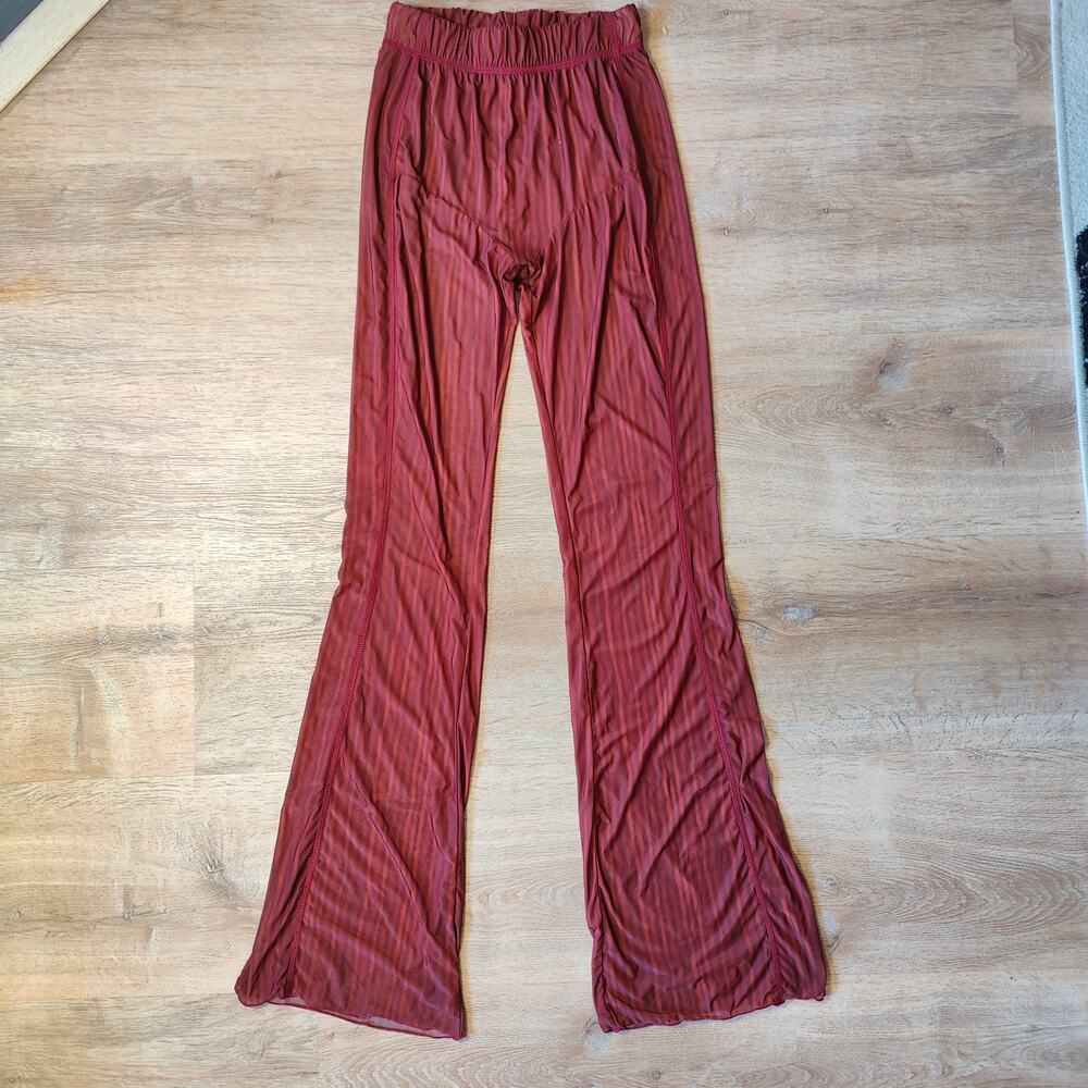 Avavav Apartment Pants Womens Medium Red Stripe Semi-Sheer Flare Pull On Mesh